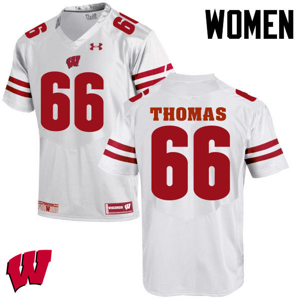 Women Wisconsin Badgers #66 Kelly Thomas College Football Jerseys-White
